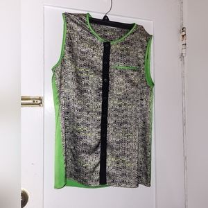 T Tahari Green & Gray geometric Sleeveless Blouse Tank Top sz XS